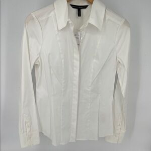 White House Black Market White Structured Poplin Shirt Women Size 6